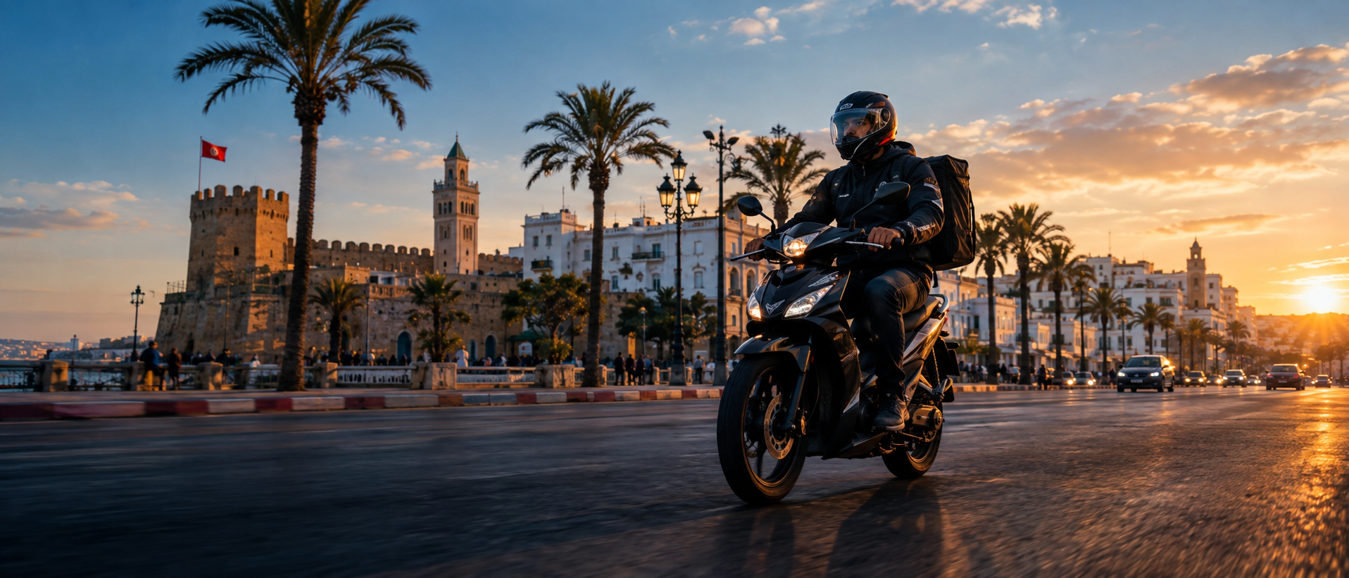 Veloo moto rider in Tunis
